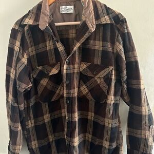Sears Roebuck And Co Wool Blend Brown Flannel SZ TALL LARGE